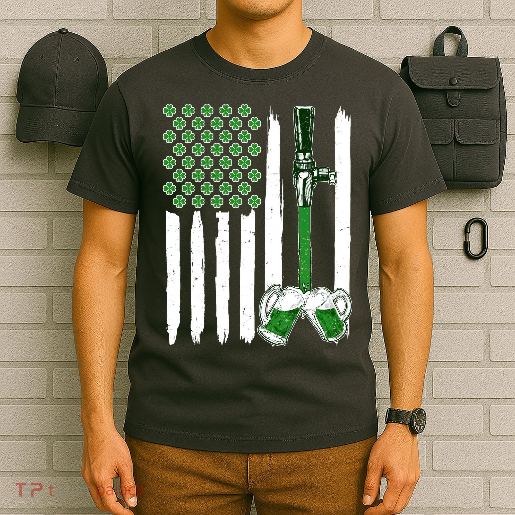 St. Patrick's Day Beer Tap USA American Flag T-Shirt