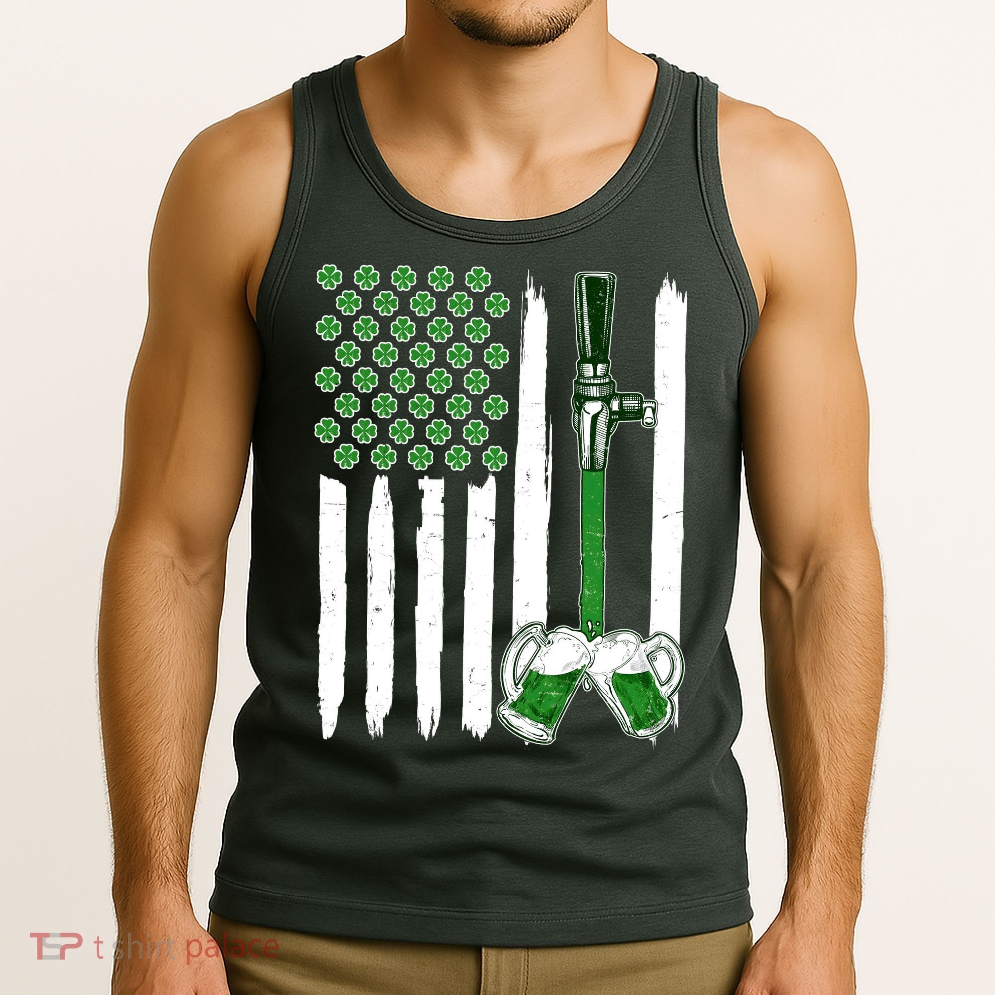 St. Patrick's Day Beer Tap USA American Flag Tank Top