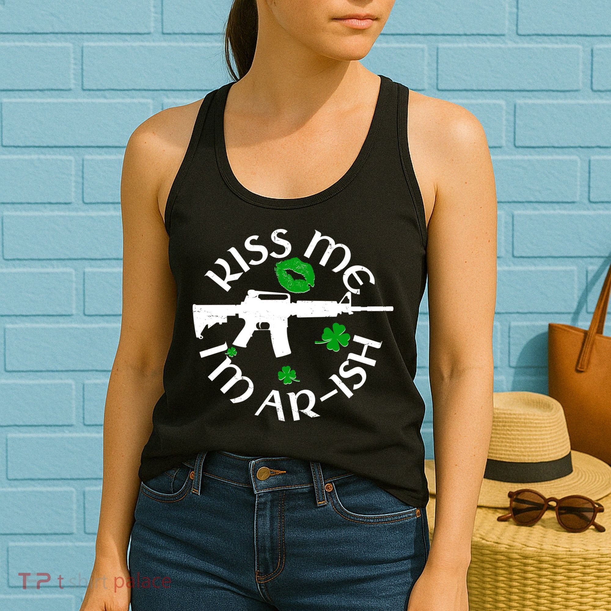 St Patricks Day Kiss Me Im Arish Ar Gun Women's Tank Top