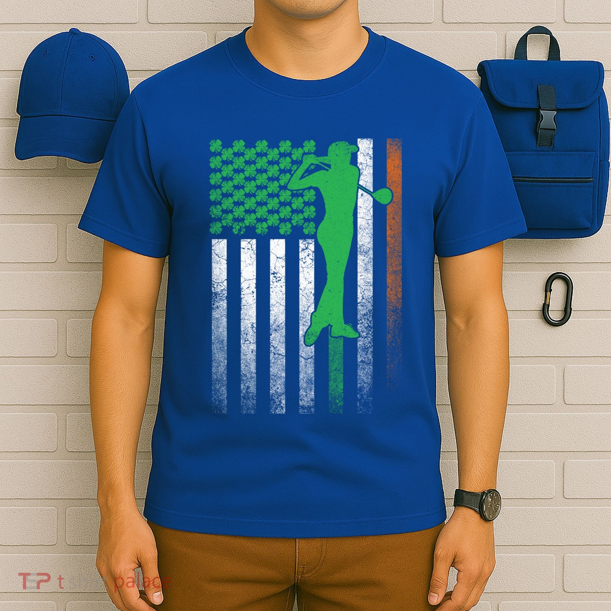 St PatrickS Day Irish American Flag Golf Golfer Golfing Gift T-Shirt