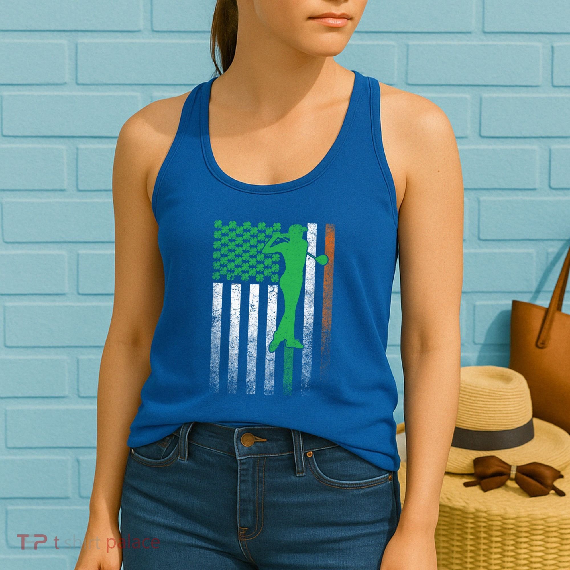 St PatrickS Day Irish American Flag Golf Golfer Golfing Gift Women's Tank Top
