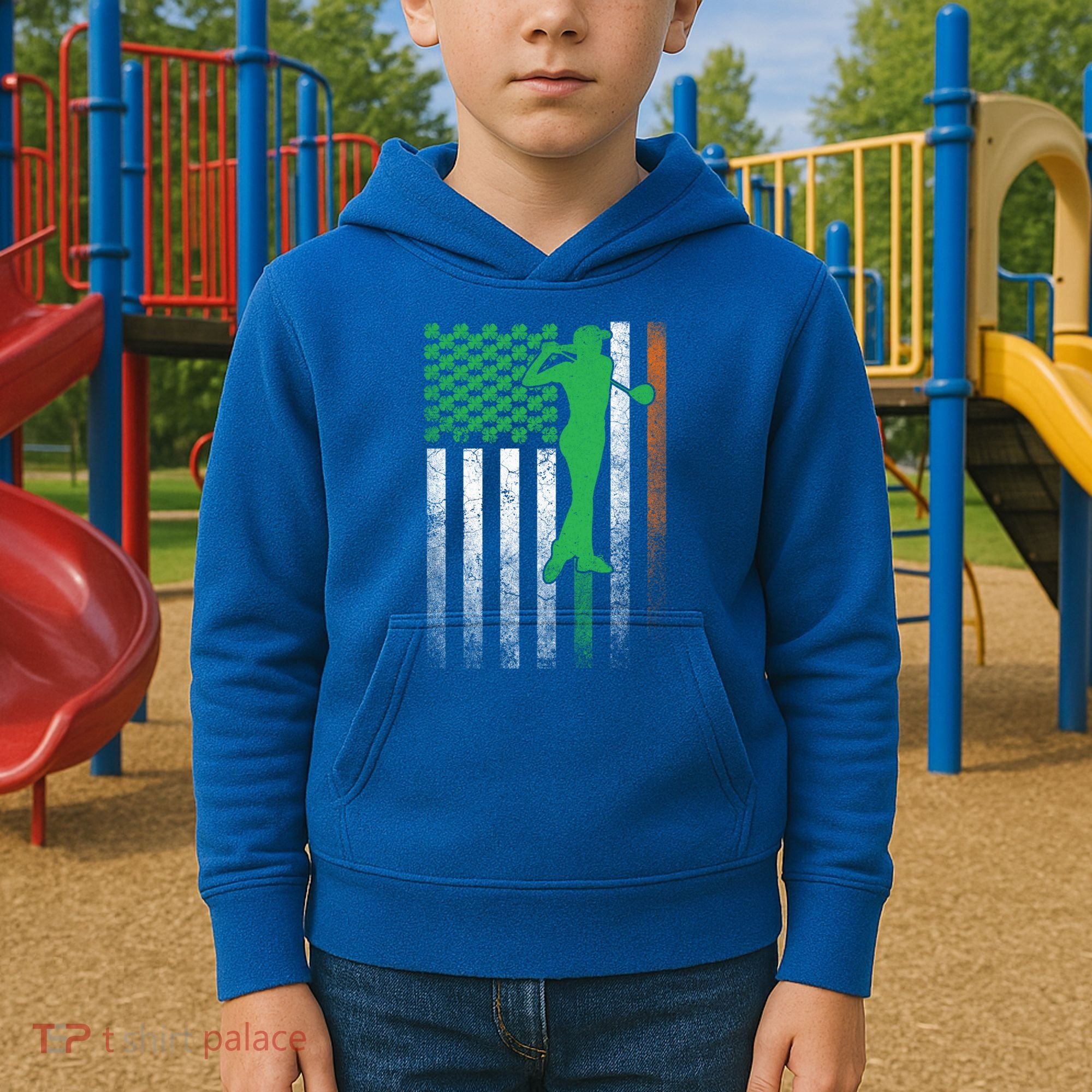 St PatrickS Day Irish American Flag Golf Golfer Golfing Gift Kids Hoodie