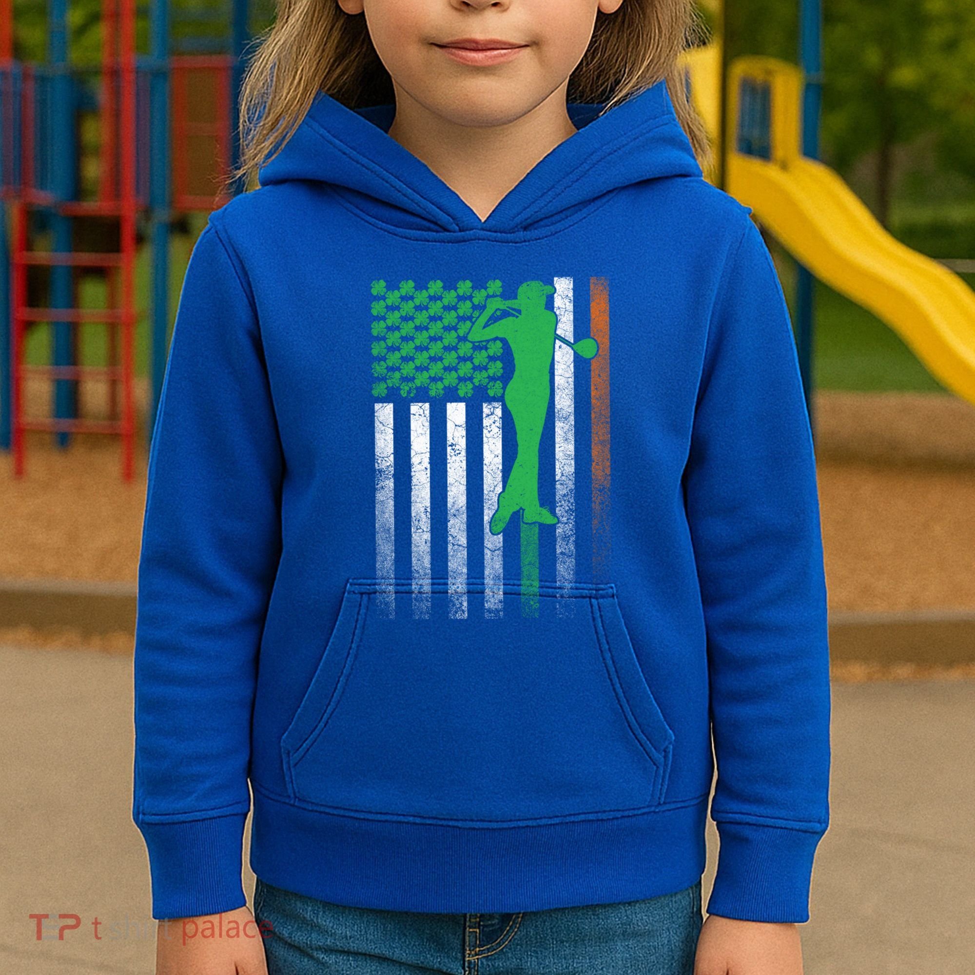 St PatrickS Day Irish American Flag Golf Golfer Golfing Gift Kids Hoodie