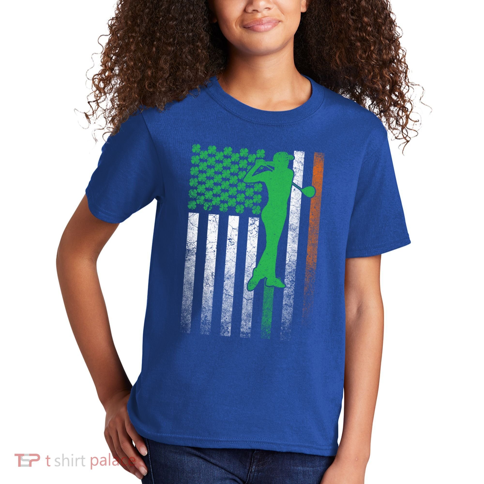 St PatrickS Day Irish American Flag Golf Golfer Golfing Gift Kids T-Shirt