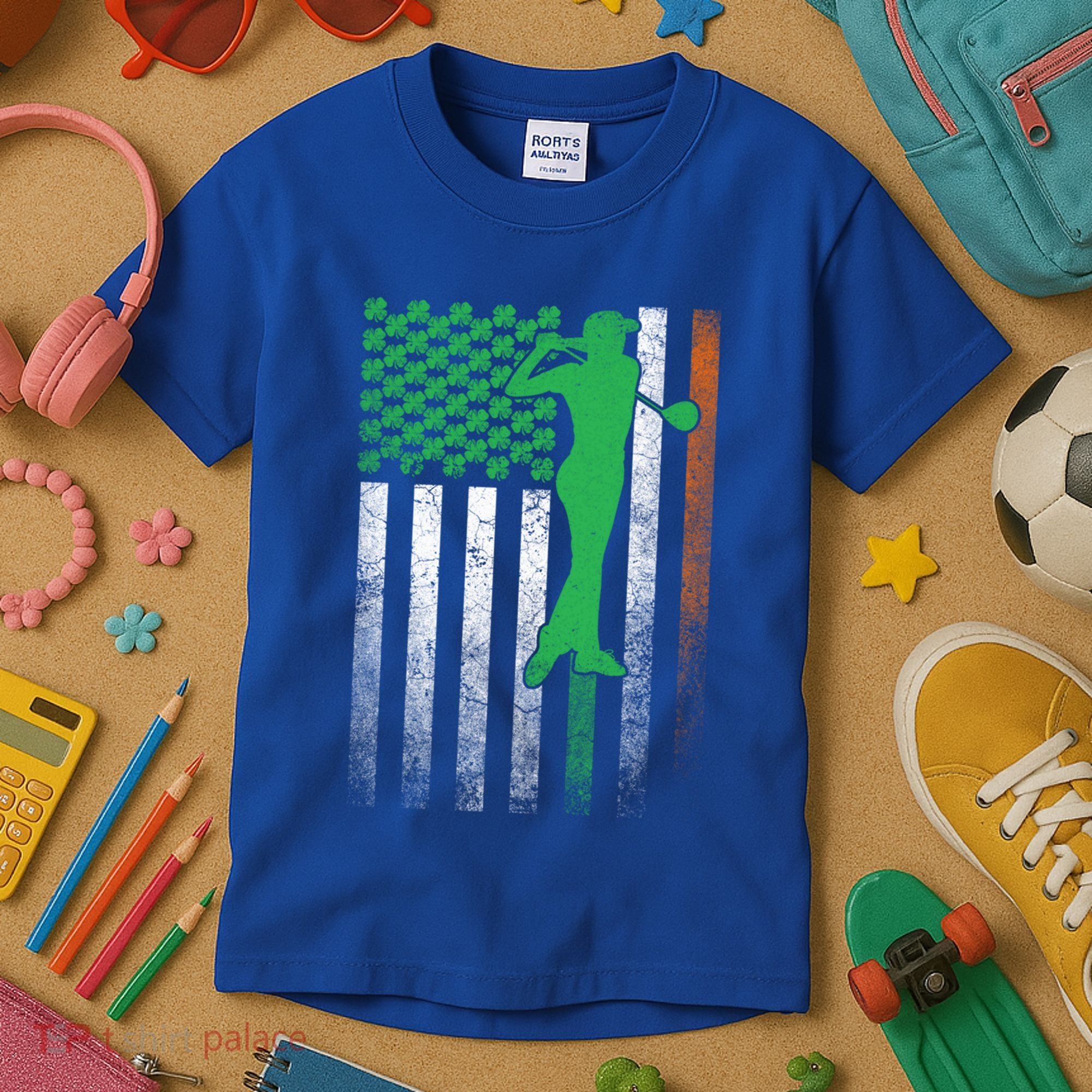 St PatrickS Day Irish American Flag Golf Golfer Golfing Gift Kids T-Shirt