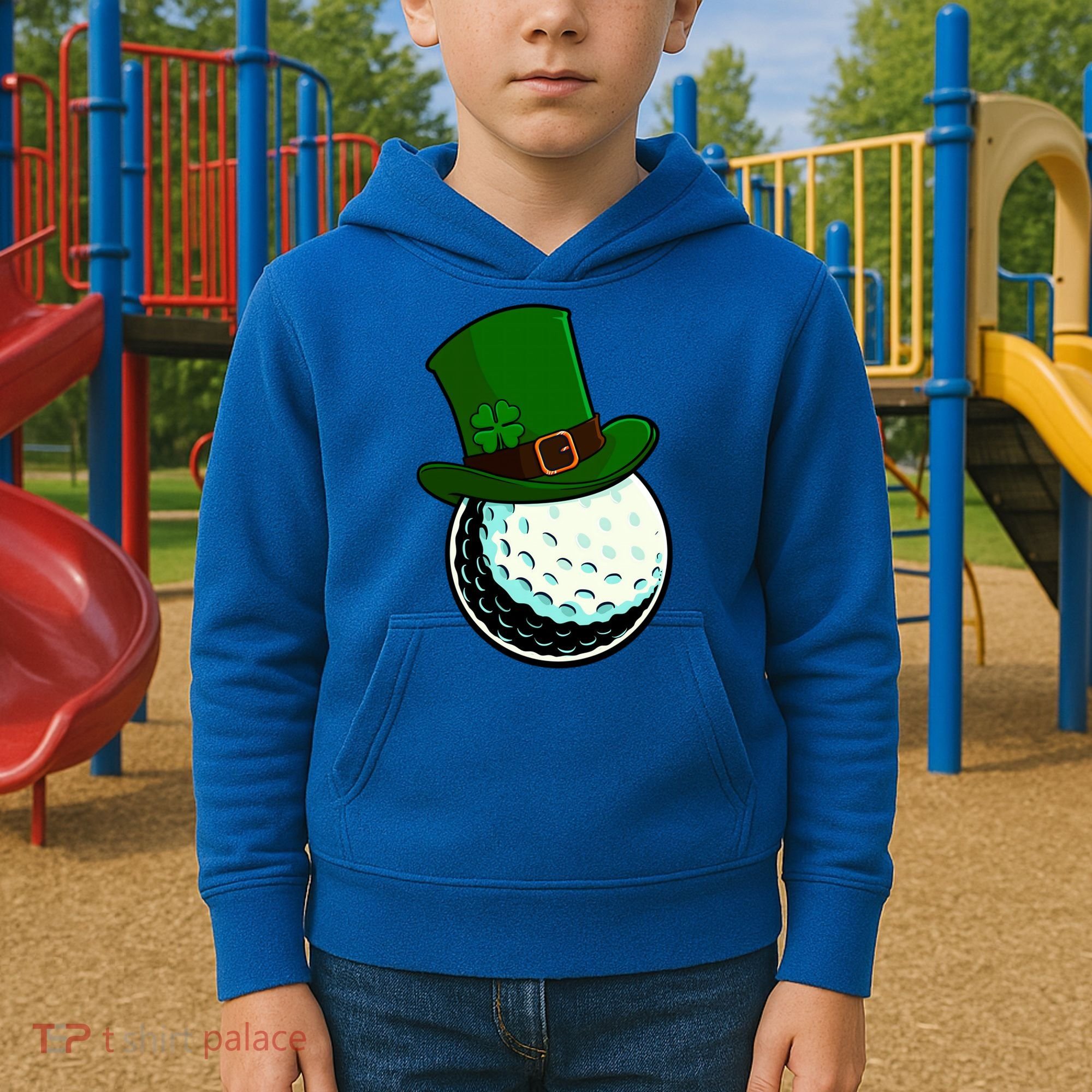 St Patricks Day Golf Lucky Leprechaun Shamrock Clovers Gift Kids Hoodie