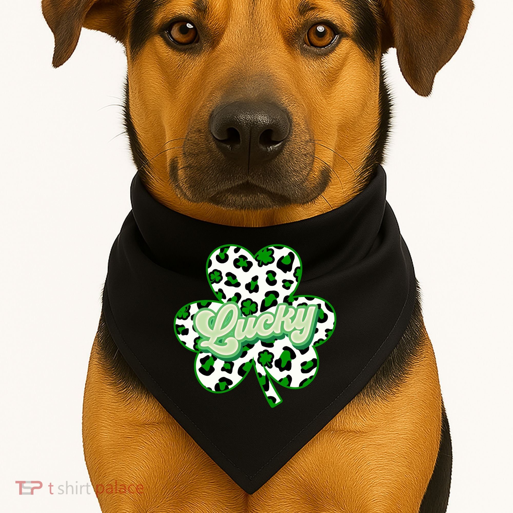 St Patricks Day Lucky Leopard Print Shamrock Clover USA-Made Doggie Bandana