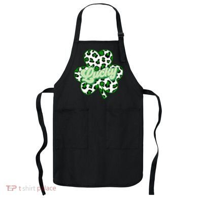 St Patricks Day Lucky Leopard Print Shamrock Clover Apron