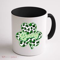 St Patricks Day Lucky Leopard Print Shamrock Clover Coffee Mug thumb 1