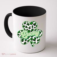 St Patricks Day Lucky Leopard Print Shamrock Clover Coffee Mug thumb 0