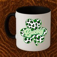 St Patricks Day Lucky Leopard Print Shamrock Clover Coffee Mug thumb 2