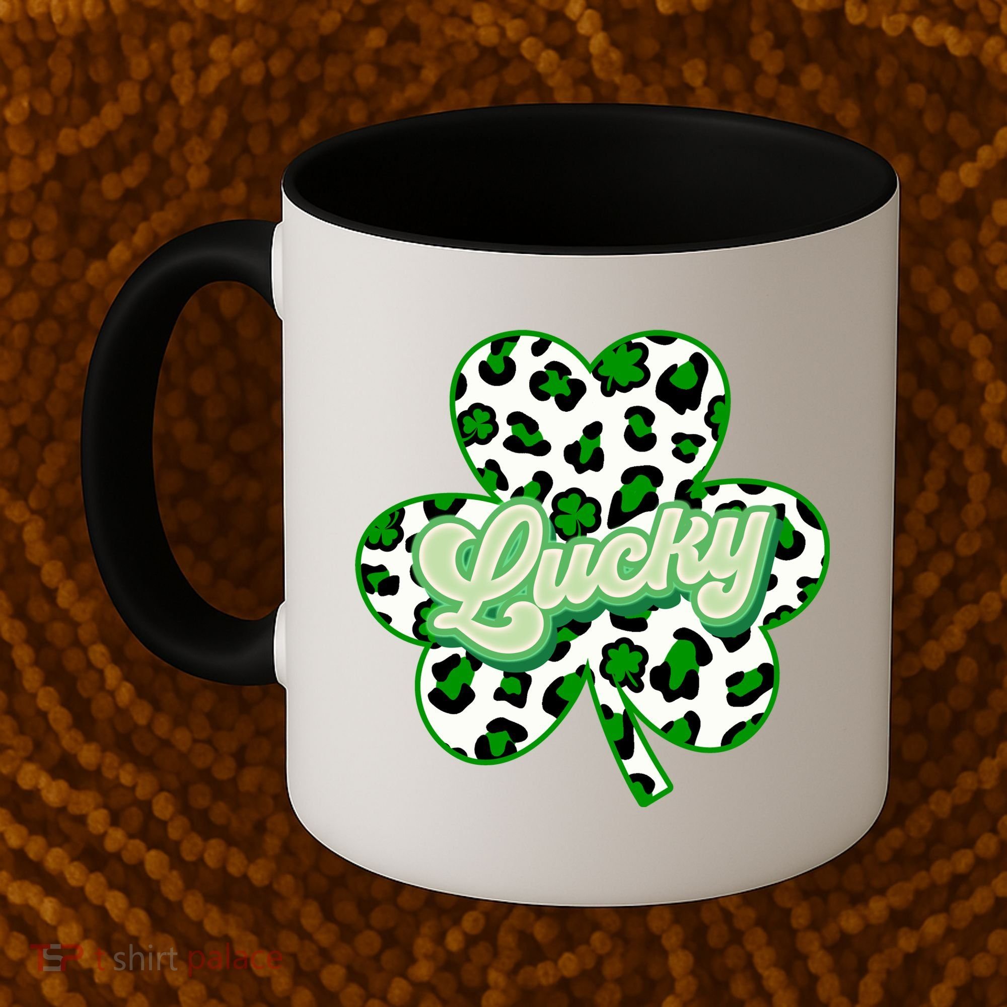St Patricks Day Lucky Leopard Print Shamrock Clover Coffee Mug