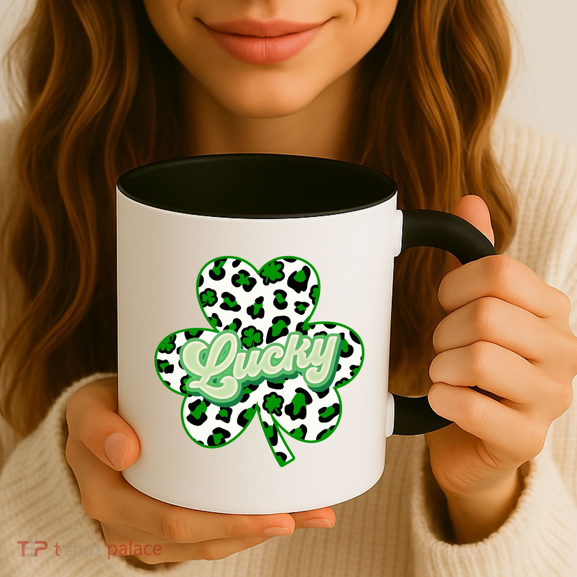 St Patricks Day Lucky Leopard Print Shamrock Clover Coffee Mug
