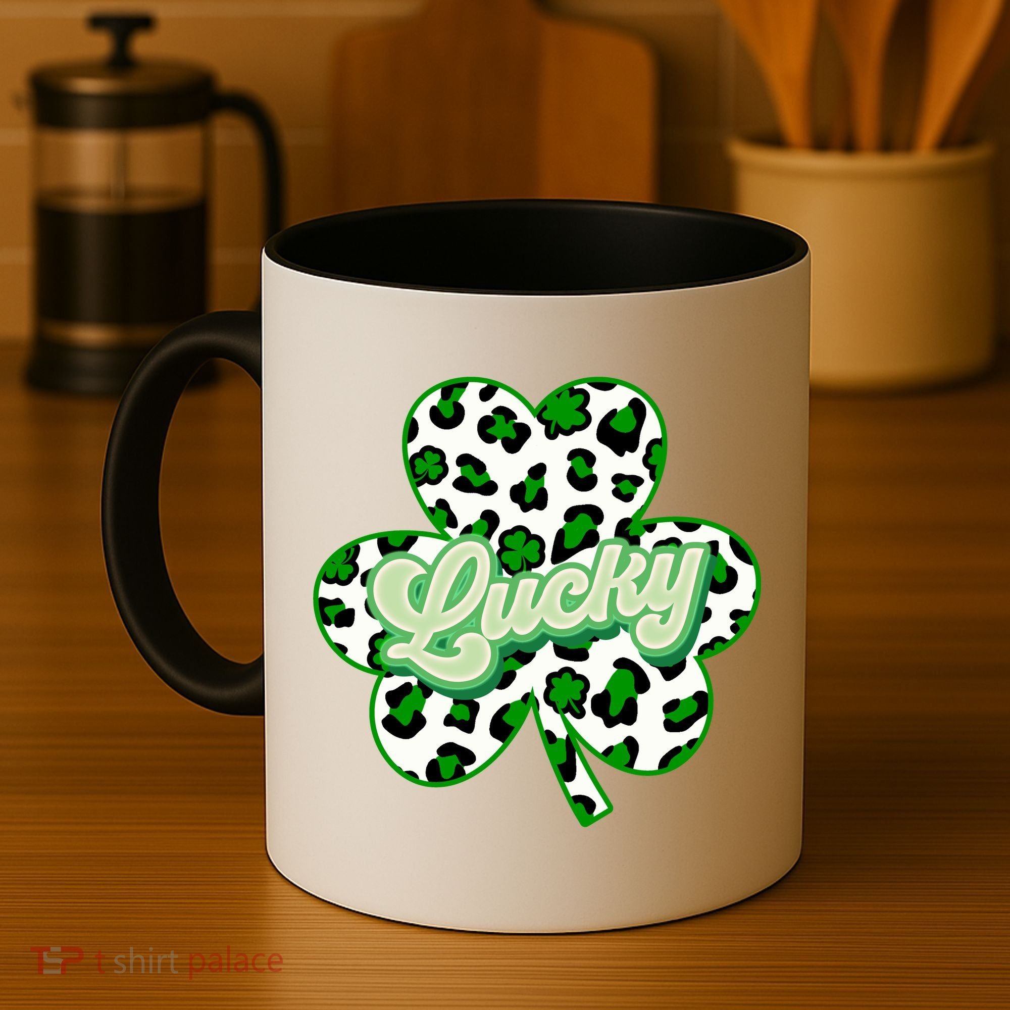 St Patricks Day Lucky Leopard Print Shamrock Clover Coffee Mug