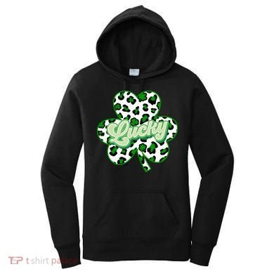 St Patricks Day Lucky Leopard Print Shamrock Clover Women's Hoodie