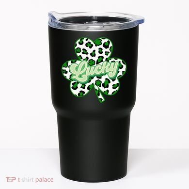 St Patricks Day Lucky Leopard Print Shamrock Clover Tumbler