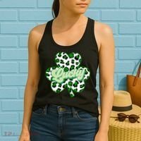 St Patricks Day Lucky Leopard Print Shamrock Clover Women's Tank Top thumb 2