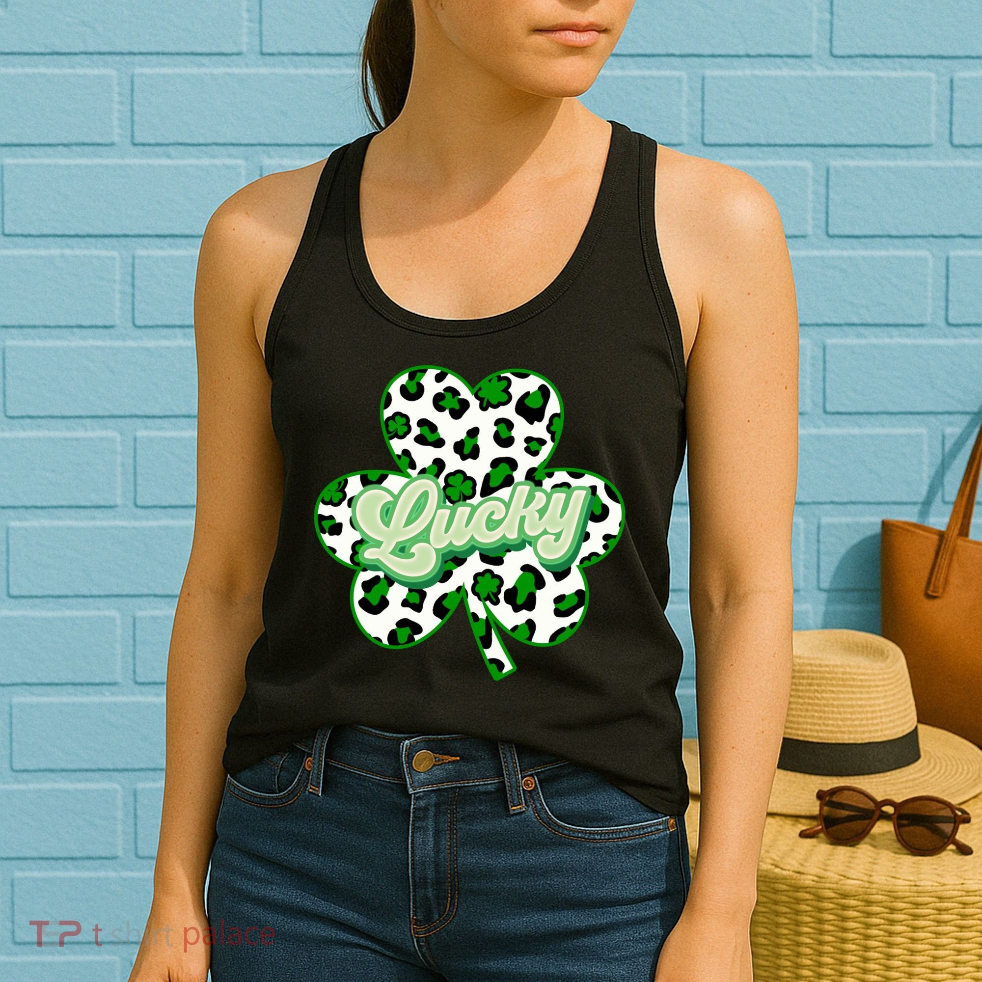 St Patricks Day Lucky Leopard Print Shamrock Clover Women's Tank Top