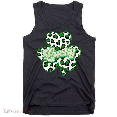 St Patricks Day Lucky Leopard Print Shamrock Clover Tank Top