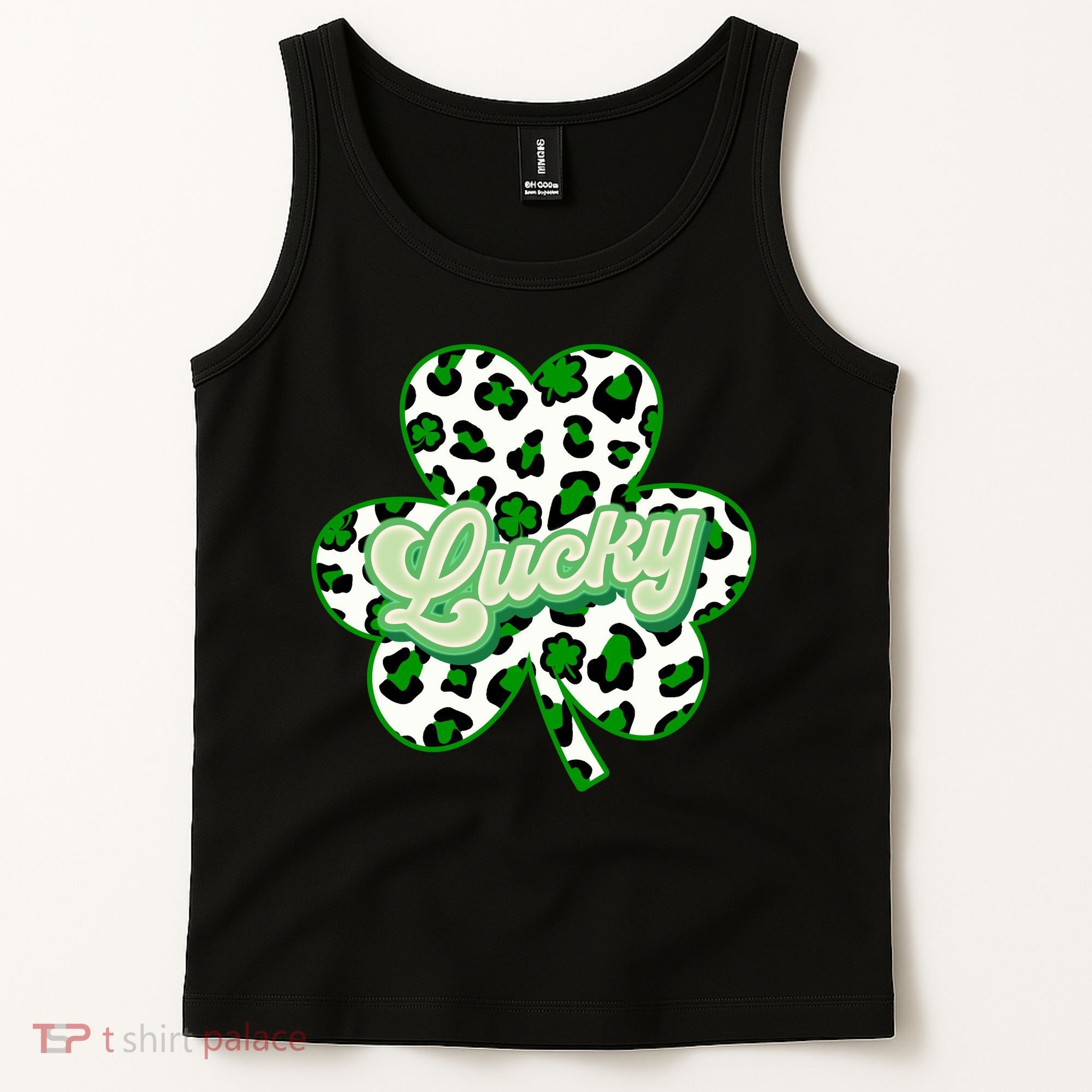 St Patricks Day Lucky Leopard Print Shamrock Clover Tank Top