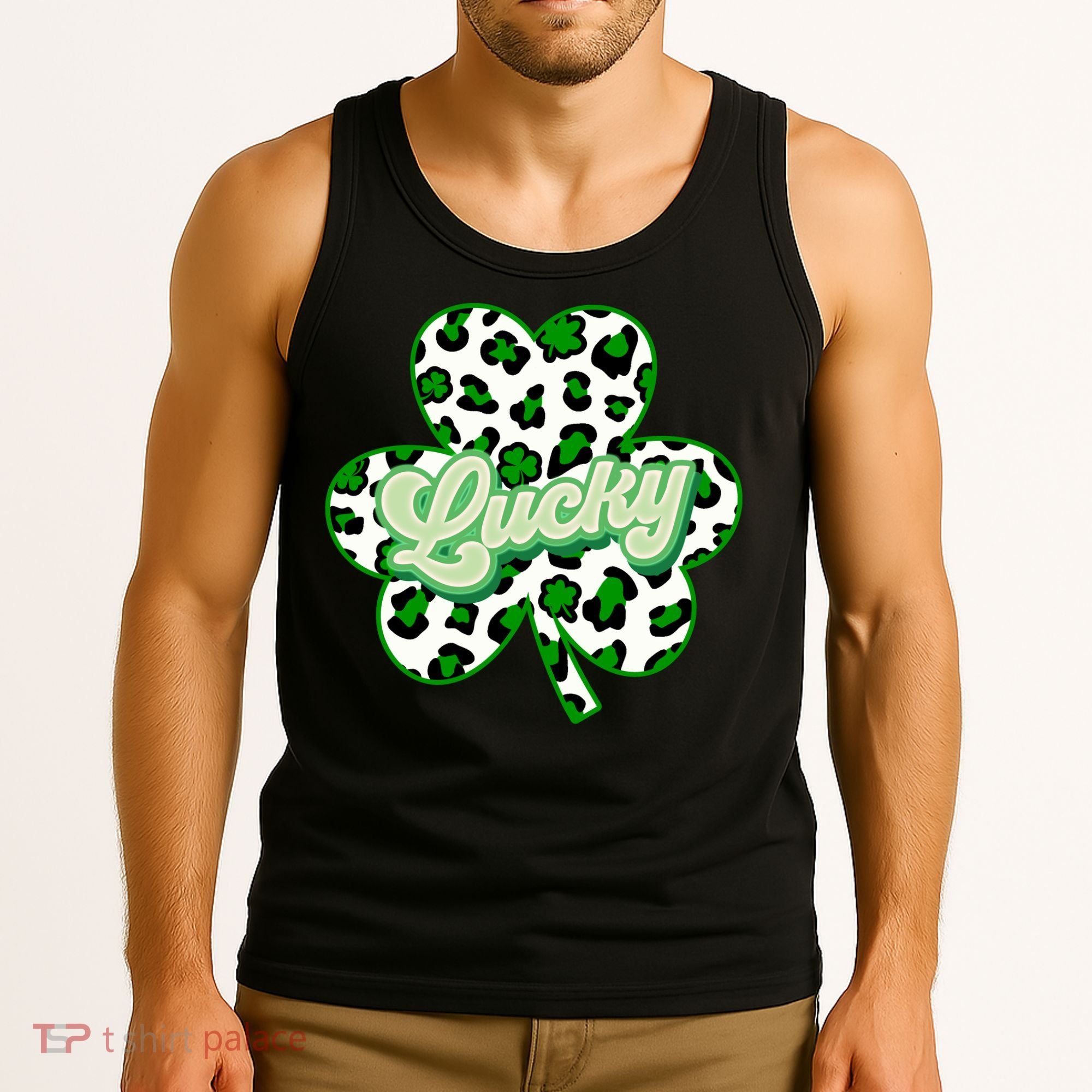 St Patricks Day Lucky Leopard Print Shamrock Clover Tank Top