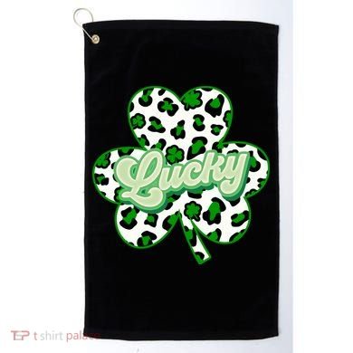 St Patricks Day Lucky Leopard Print Shamrock Clover Golf Towel