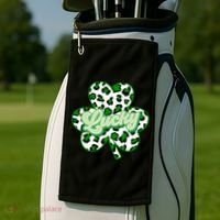 St Patricks Day Lucky Leopard Print Shamrock Clover Golf Towel thumb 2