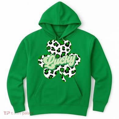 St Patricks Day Lucky Leopard Print Shamrock Clover Hoodie