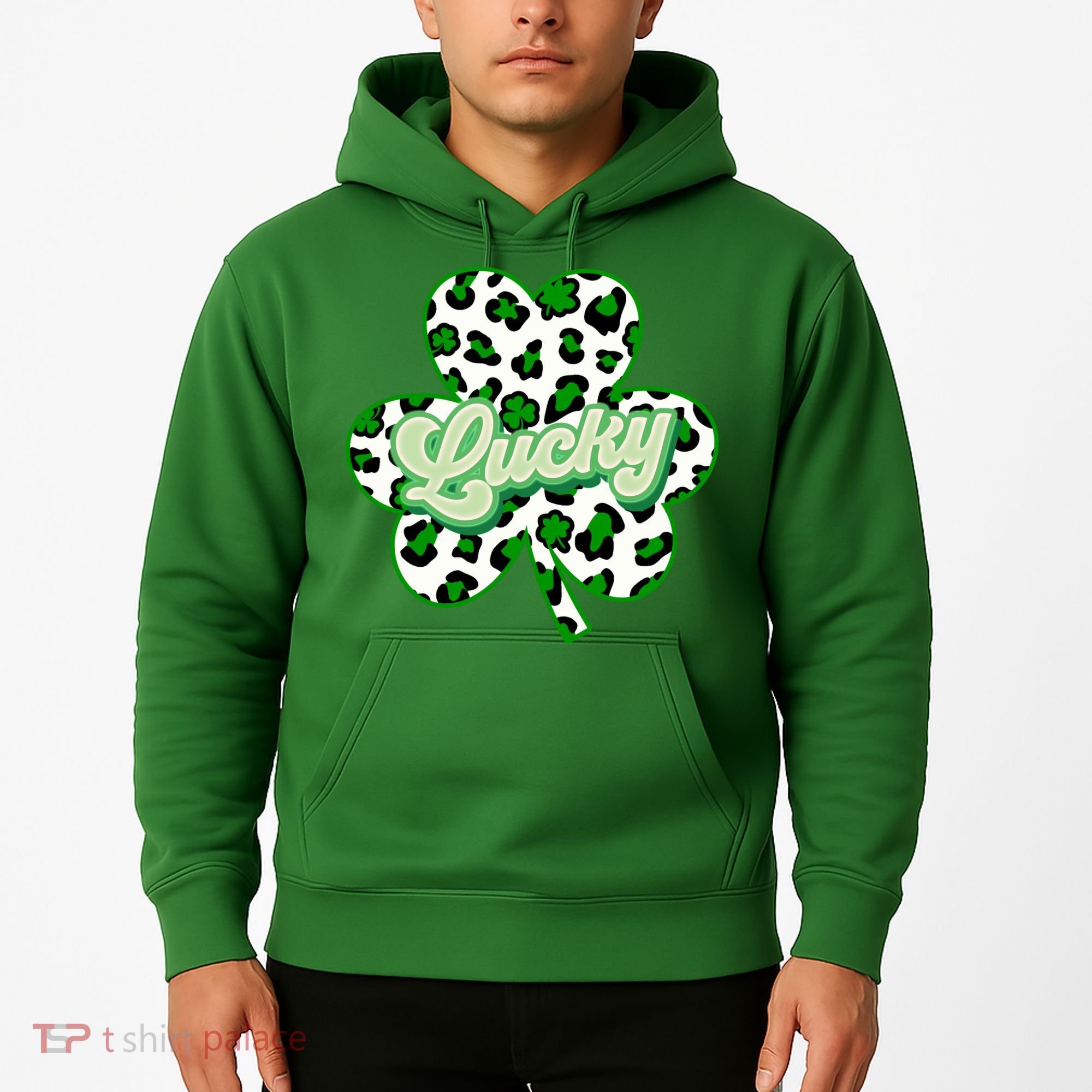 St Patricks Day Lucky Leopard Print Shamrock Clover Hoodie