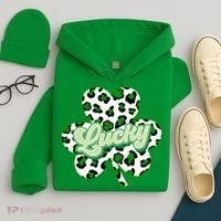 St Patricks Day Lucky Leopard Print Shamrock Clover Hoodie thumb 4
