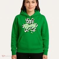 St Patricks Day Lucky Leopard Print Shamrock Clover Hoodie thumb 5