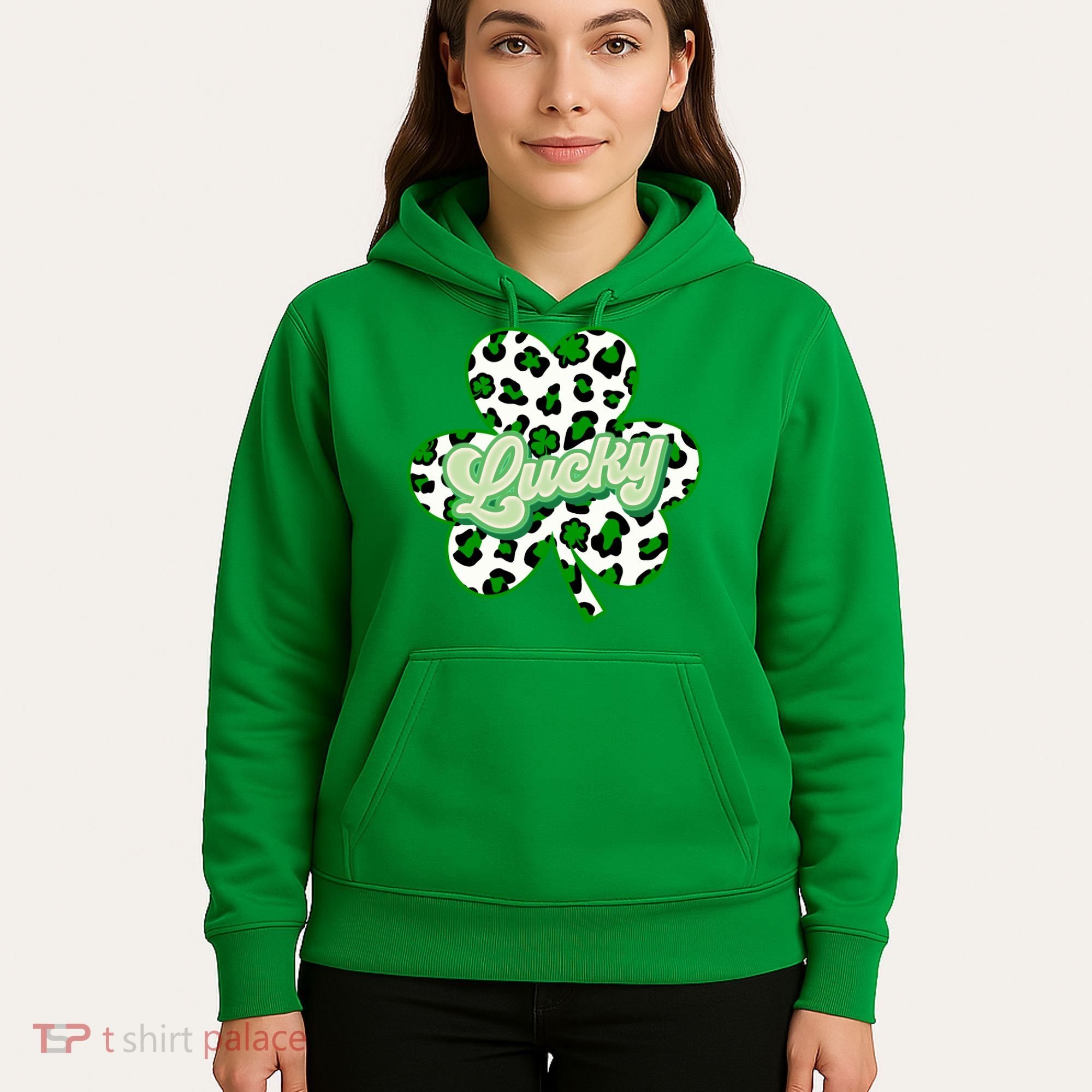 St Patricks Day Lucky Leopard Print Shamrock Clover Hoodie
