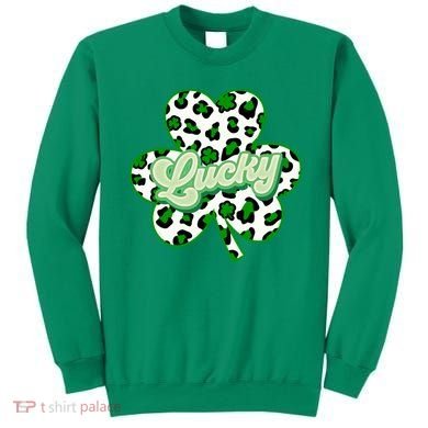 St Patricks Day Lucky Leopard Print Shamrock Clover Sweatshirt