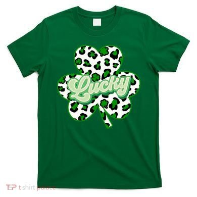 St Patricks Day Lucky Leopard Print Shamrock Clover T-Shirt