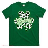 St Patricks Day Lucky Leopard Print Shamrock Clover T-Shirt thumb 0