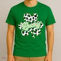 St Patricks Day Lucky Leopard Print Shamrock Clover T-Shirt thumb 3