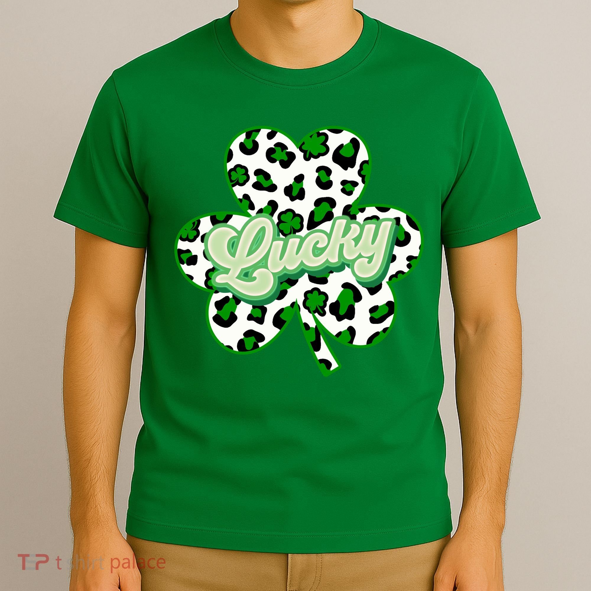 St Patricks Day Lucky Leopard Print Shamrock Clover T-Shirt
