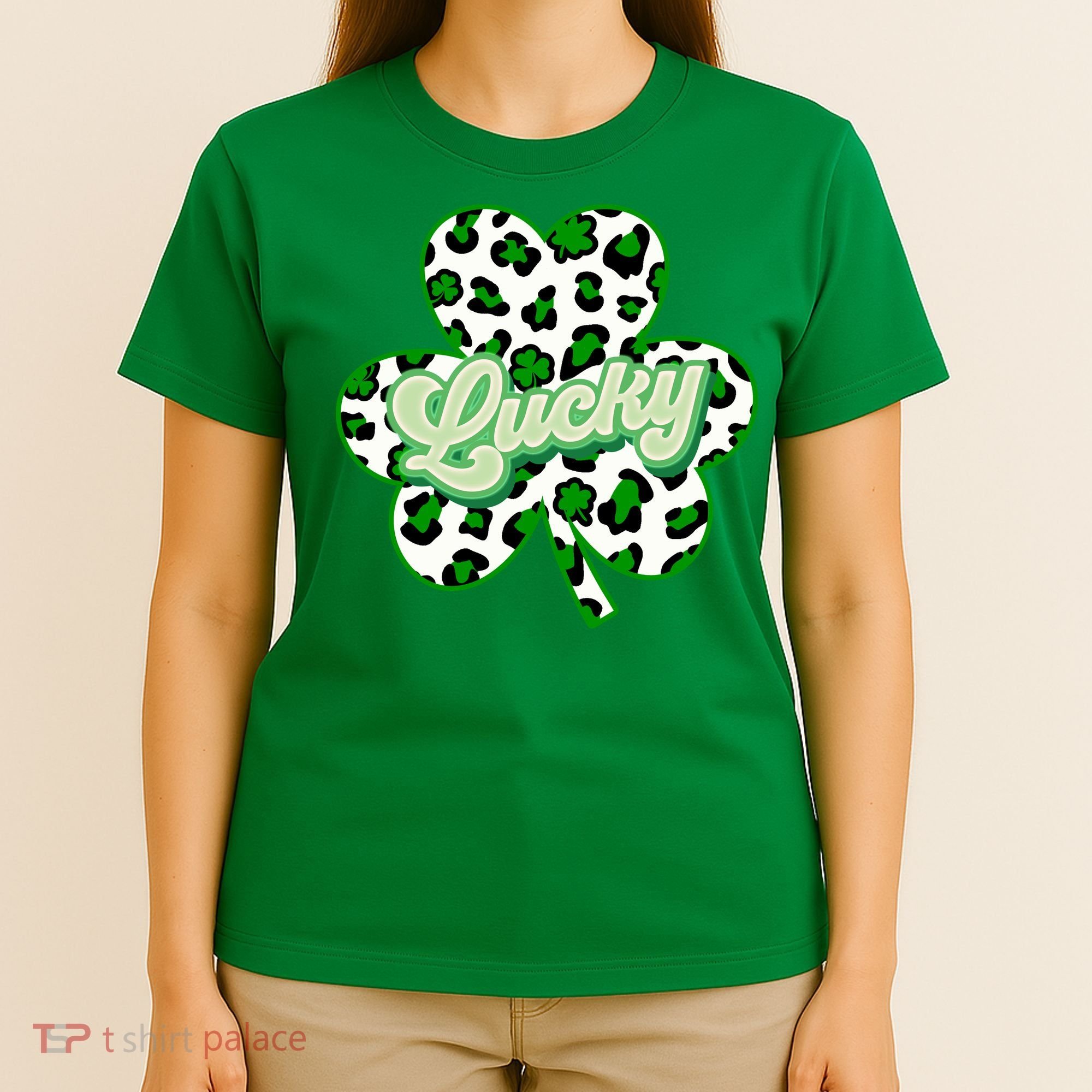 St Patricks Day Lucky Leopard Print Shamrock Clover T-Shirt