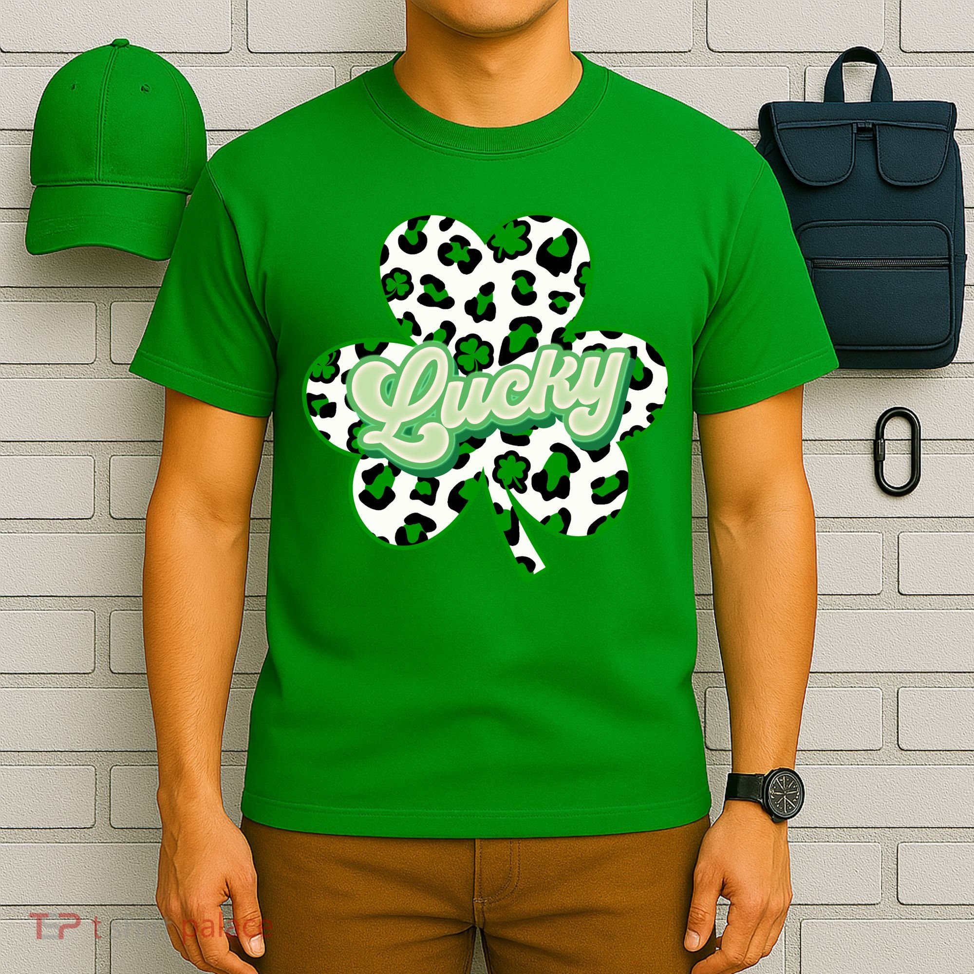 St Patricks Day Lucky Leopard Print Shamrock Clover T-Shirt