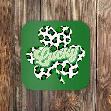 St Patricks Day Lucky Leopard Print Shamrock Clover Coaster