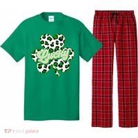 St Patricks Day Lucky Leopard Print Shamrock Clover Pajama Set thumb 0