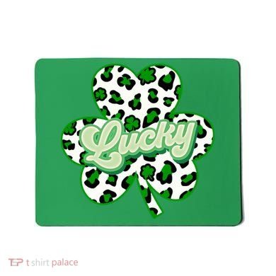 St Patricks Day Lucky Leopard Print Shamrock Clover Mousepad
