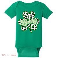 St Patricks Day Lucky Leopard Print Shamrock Clover Baby Bodysuit thumb 0