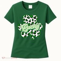 St Patricks Day Lucky Leopard Print Shamrock Clover Women's T-Shirt thumb 0