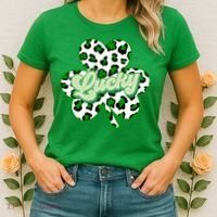 St Patricks Day Lucky Leopard Print Shamrock Clover Women's T-Shirt thumb 2