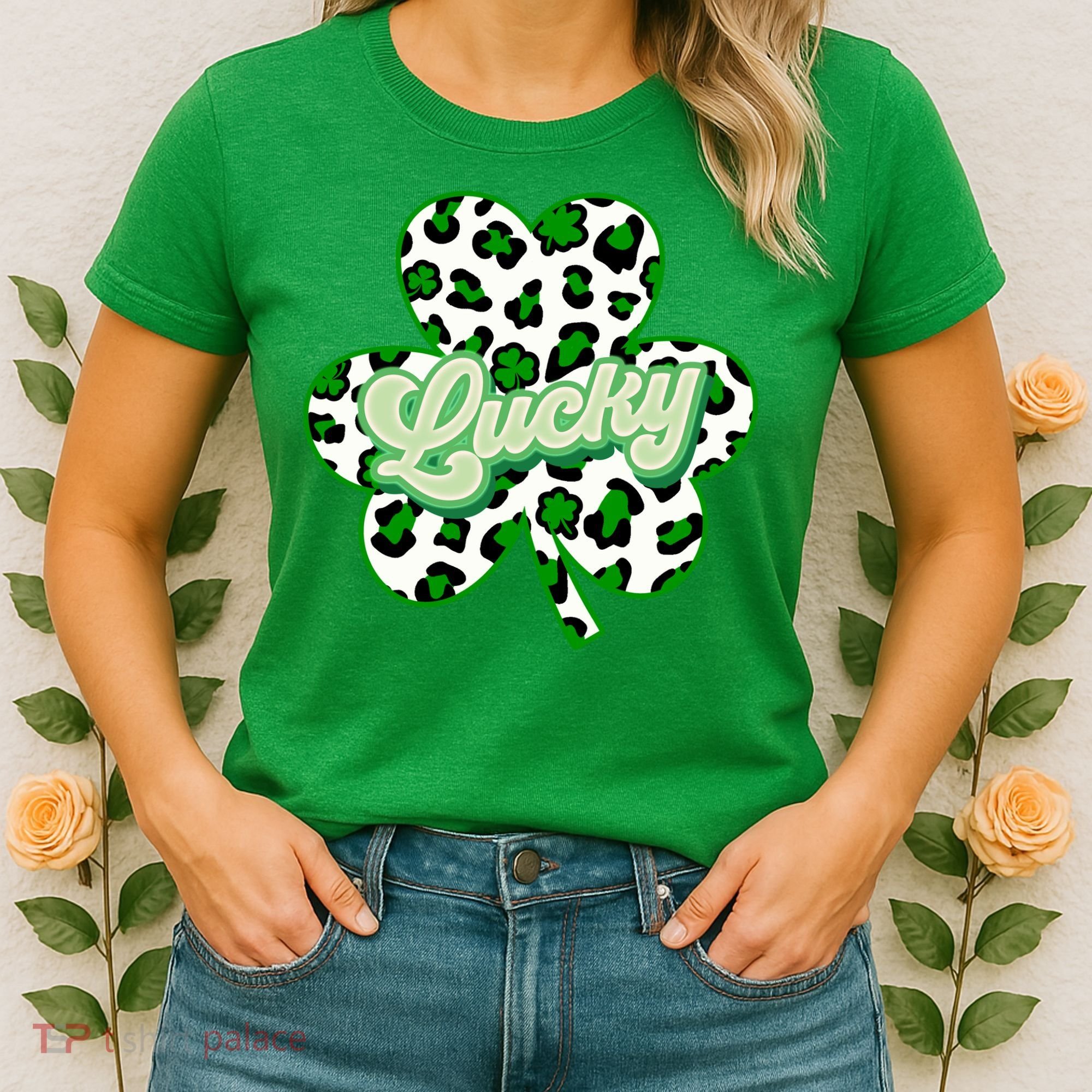 St Patricks Day Lucky Leopard Print Shamrock Clover Women's T-Shirt