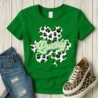 St Patricks Day Lucky Leopard Print Shamrock Clover Women's T-Shirt thumb 3