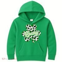 St Patricks Day Lucky Leopard Print Shamrock Clover Kids Hoodie thumb 0
