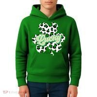 St Patricks Day Lucky Leopard Print Shamrock Clover Kids Hoodie thumb 4