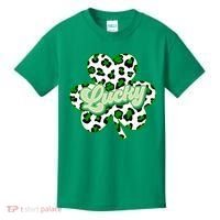 St Patricks Day Lucky Leopard Print Shamrock Clover Kids T-Shirt thumb 0